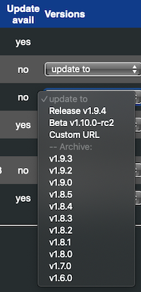 Firmware Versions Dropdown